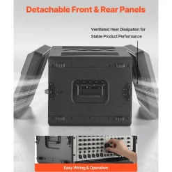 VEVOR 2U Rack Case, 12 in Depth, Rackmount Flight Case Shallow Rack with Microphone Compartment, Polyethylene Construction, Recessed Latches, Easy Installation, for Amplifier, 8.7 in Internal Depth