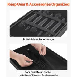 VEVOR 2U Rack Case, 12 in Depth, Rackmount Flight Case Shallow Rack with Microphone Compartment, Polyethylene Construction, Recessed Latches, Easy Installation, for Amplifier, 8.7 in Internal Depth