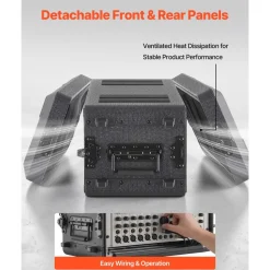 VEVOR 4U Rack Case, 12 in Depth, Rackmount Flight Case Shallow Rack with Microphone Compartment, Polyethylene Construction, Recessed Latches, Easy Installation, for Amplifier, 8.7 in Internal Depth