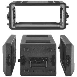 VEVOR 4U Rack Case, 12 in Depth, Rackmount Flight Case Shallow Rack with Microphone Compartment, Polyethylene Construction, Recessed Latches, Easy Installation, for Amplifier, 8.7 in Internal Depth
