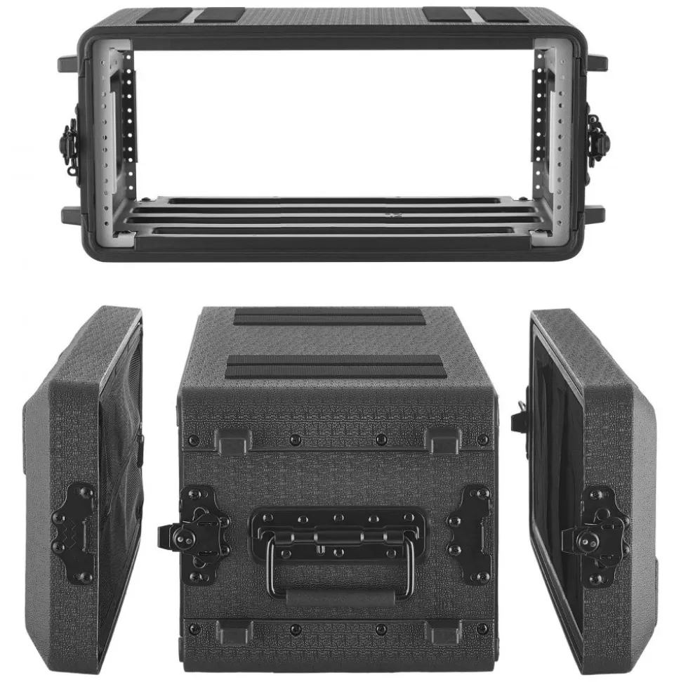 VEVOR 4U Rack Case, 12 in Depth, Rackmount Flight Case Shallow Rack with Microphone Compartment, Polyethylene Construction, Recessed Latches, Easy Installation, for Amplifier, 8.7 in Internal Depth