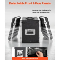 VEVOR 8U Rack Case, 14 in Depth, Server Rack Cabinet Shallow with ABS Construction, Recessed Twist Latches, Detachable Front & Back Cover, Easy Installation, for Amplifier, 11.4 in Internal Depth