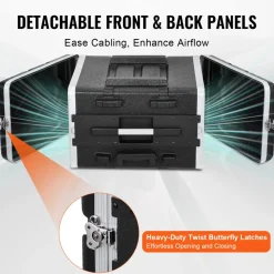 VEVOR 6U Rack Case, Standard 19 in Depth, Server Rack Cabinet with ABS Construction Wheels Heavy-Duty Twist Butterfly Latches, Detachable Front & Back Panels, for Amps, Mixers, Microphone Receivers