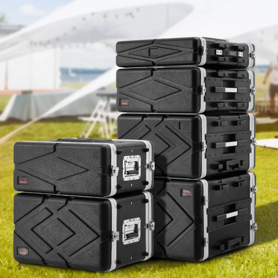 VEVOR 6U Rack Case, Standard 19 in Depth, Server Rack Cabinet with ABS Construction Wheels Heavy-Duty Twist Butterfly Latches, Detachable Front & Back Panels, for Amps, Mixers, Microphone Receivers