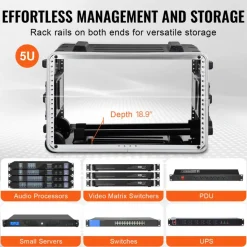 VEVOR 6U Rack Case, Standard 19 in Depth, Server Rack Cabinet with ABS Construction Wheels Heavy-Duty Twist Butterfly Latches, Detachable Front & Back Panels, for Amps, Mixers, Microphone Receivers