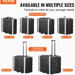VEVOR 6U Rack Case, Standard 19 in Depth, Server Rack Cabinet with ABS Construction Wheels Heavy-Duty Twist Butterfly Latches, Detachable Front & Back Panels, for Amps, Mixers, Microphone Receivers