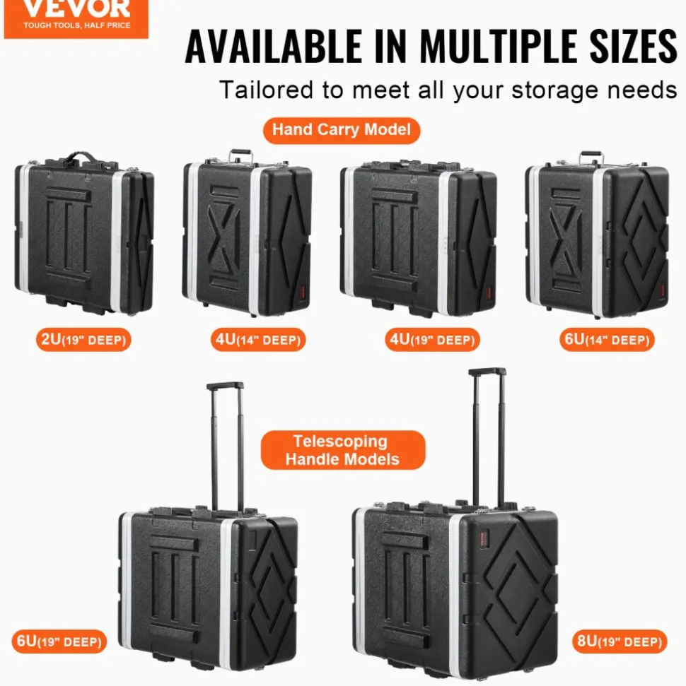 VEVOR 6U Rack Case, Standard 19 in Depth, Server Rack Cabinet with ABS Construction Wheels Heavy-Duty Twist Butterfly Latches, Detachable Front & Back Panels, for Amps, Mixers, Microphone Receivers