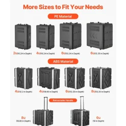 VEVOR 4U Rack Case, Standard 19 in Depth, Server Rack Cabinet with ABS Construction, Recessed Twist Latches, Detachable Front & Back Cover, Easy Installation, for Amplifiers, 18.4 in Internal Depth