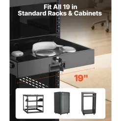 VEVOR 2U Rack Mount Drawer, 50 lbs Max Load-Bearing, Lockable Server Cabinet Case, Sliding Drawer with Lock and Cable Management Holes, for 19 in Network Equipment Server AV Rack or Cabinet Enclosure