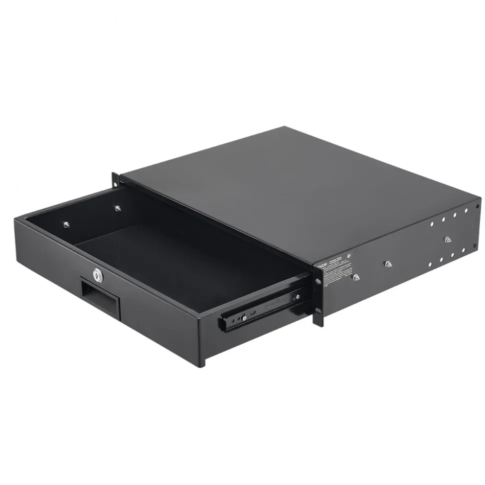 VEVOR 2U Rack Mount Drawer, 50 lbs Max Load-Bearing, Lockable Server Cabinet Case, Sliding Drawer with Lock and Cable Management Holes, for 19 in Network Equipment Server AV Rack or Cabinet Enclosure
