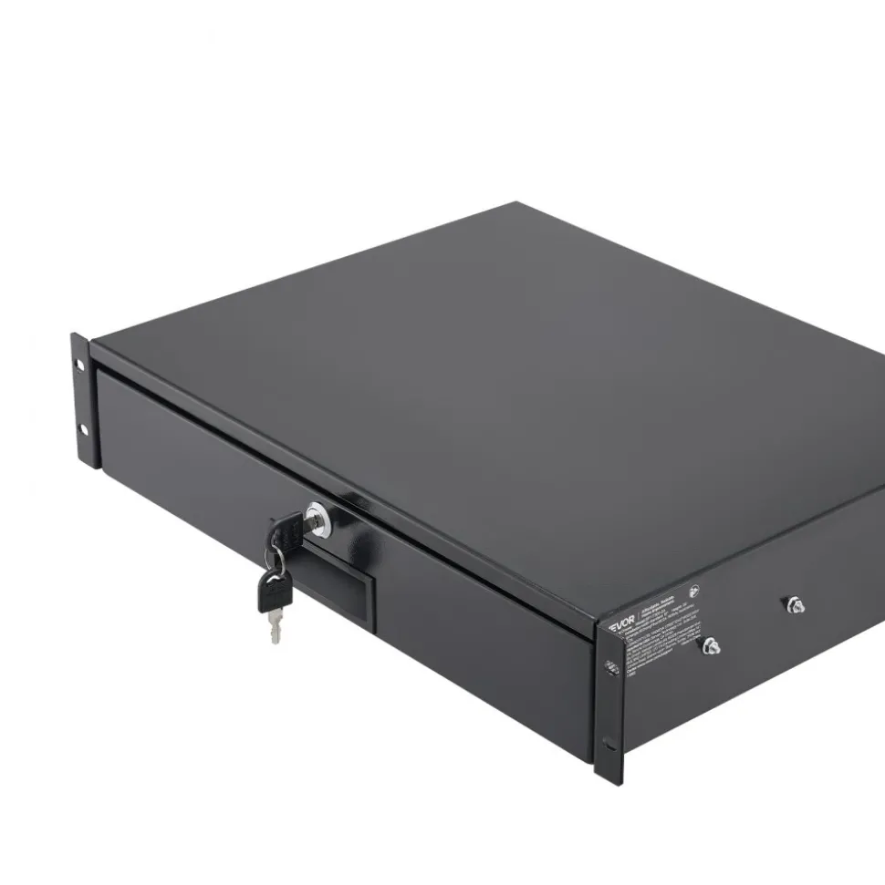 VEVOR 2U Rack Mount Drawer, 50 lbs Max Load-Bearing, Lockable Server Cabinet Case, Sliding Drawer with Lock and Cable Management Holes, for 19 in Network Equipment Server AV Rack or Cabinet Enclosure