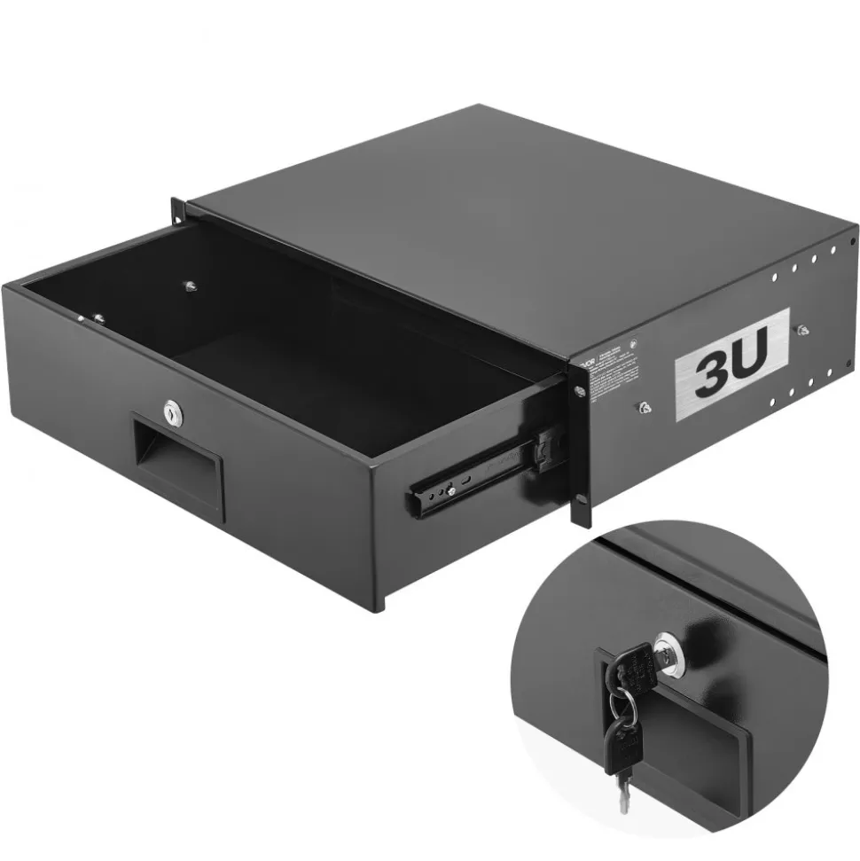 VEVOR 3U Rack Mount Drawer, 50 lbs Max Load-Bearing, Lockable Server Cabinet Case, Sliding Drawer with Lock and Cable Management Holes, for 19 in Network Equipment Server AV Rack or Cabinet Enclosure