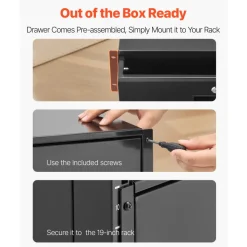 VEVOR 3U Rack Mount Drawer, 50 lbs Max Load-Bearing, Lockable Server Cabinet Case, Sliding Drawer with Lock and Cable Management Holes, for 19 in Network Equipment Server AV Rack or Cabinet Enclosure