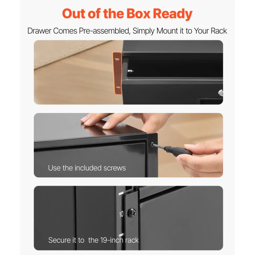 VEVOR 3U Rack Mount Drawer, 50 lbs Max Load-Bearing, Lockable Server Cabinet Case, Sliding Drawer with Lock and Cable Management Holes, for 19 in Network Equipment Server AV Rack or Cabinet Enclosure