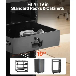 VEVOR 3U Rack Mount Drawer, 50 lbs Max Load-Bearing, Lockable Server Cabinet Case, Sliding Drawer with Lock and Cable Management Holes, for 19 in Network Equipment Server AV Rack or Cabinet Enclosure