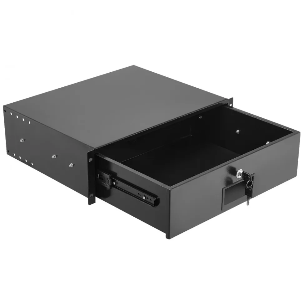 VEVOR 3U Rack Mount Drawer, 50 lbs Max Load-Bearing, Lockable Server Cabinet Case, Sliding Drawer with Lock and Cable Management Holes, for 19 in Network Equipment Server AV Rack or Cabinet Enclosure