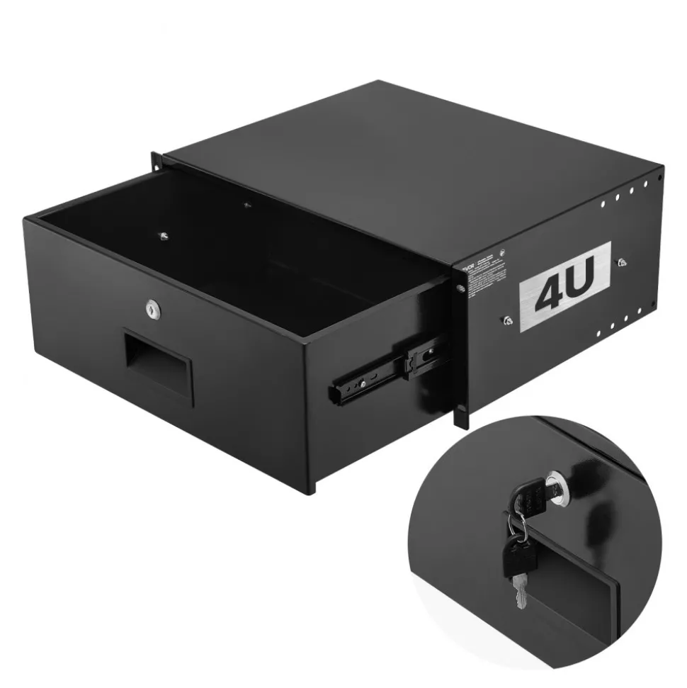 VEVOR 4U Rack Mount Drawer, 50 lbs Max Load-Bearing, Lockable Server Cabinet Case, Sliding Drawer with Lock and Cable Management Holes, for 19 in Network Equipment Server AV Rack or Cabinet Enclosure