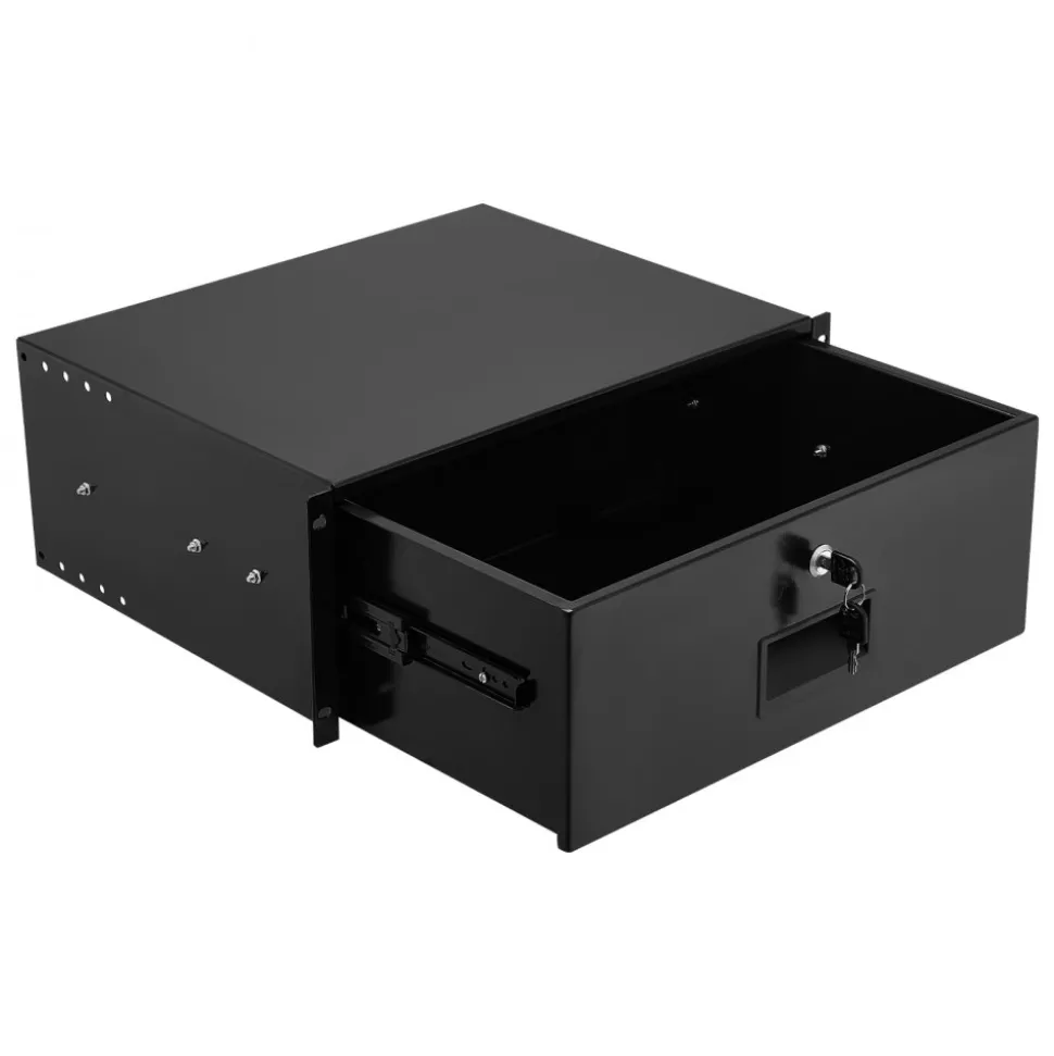 VEVOR 4U Rack Mount Drawer, 50 lbs Max Load-Bearing, Lockable Server Cabinet Case, Sliding Drawer with Lock and Cable Management Holes, for 19 in Network Equipment Server AV Rack or Cabinet Enclosure