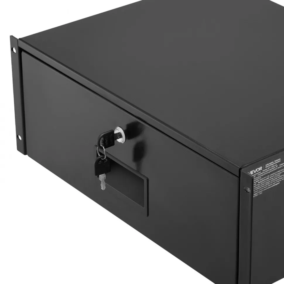 VEVOR 4U Rack Mount Drawer, 50 lbs Max Load-Bearing, Lockable Server Cabinet Case, Sliding Drawer with Lock and Cable Management Holes, for 19 in Network Equipment Server AV Rack or Cabinet Enclosure