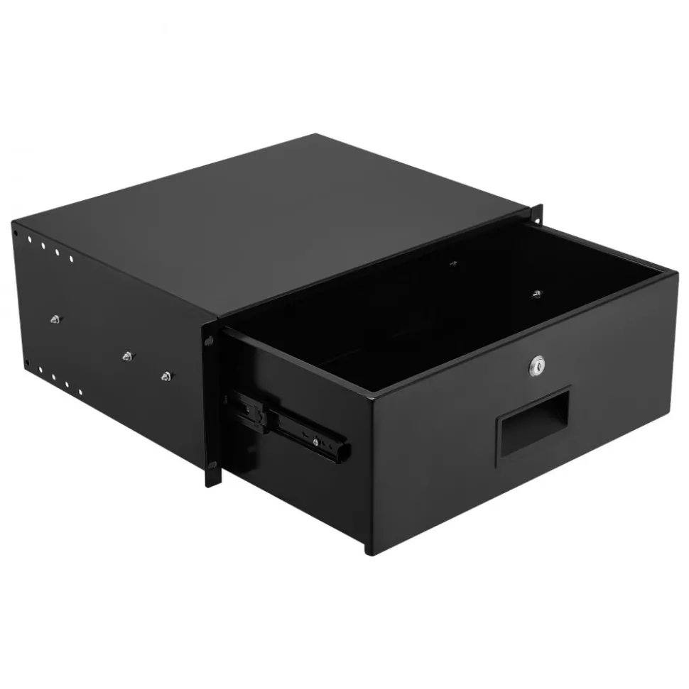 VEVOR 4U Rack Mount Drawer, 50 lbs Max Load-Bearing, Lockable Server Cabinet Case, Sliding Drawer with Lock and Cable Management Holes, for 19 in Network Equipment Server AV Rack or Cabinet Enclosure
