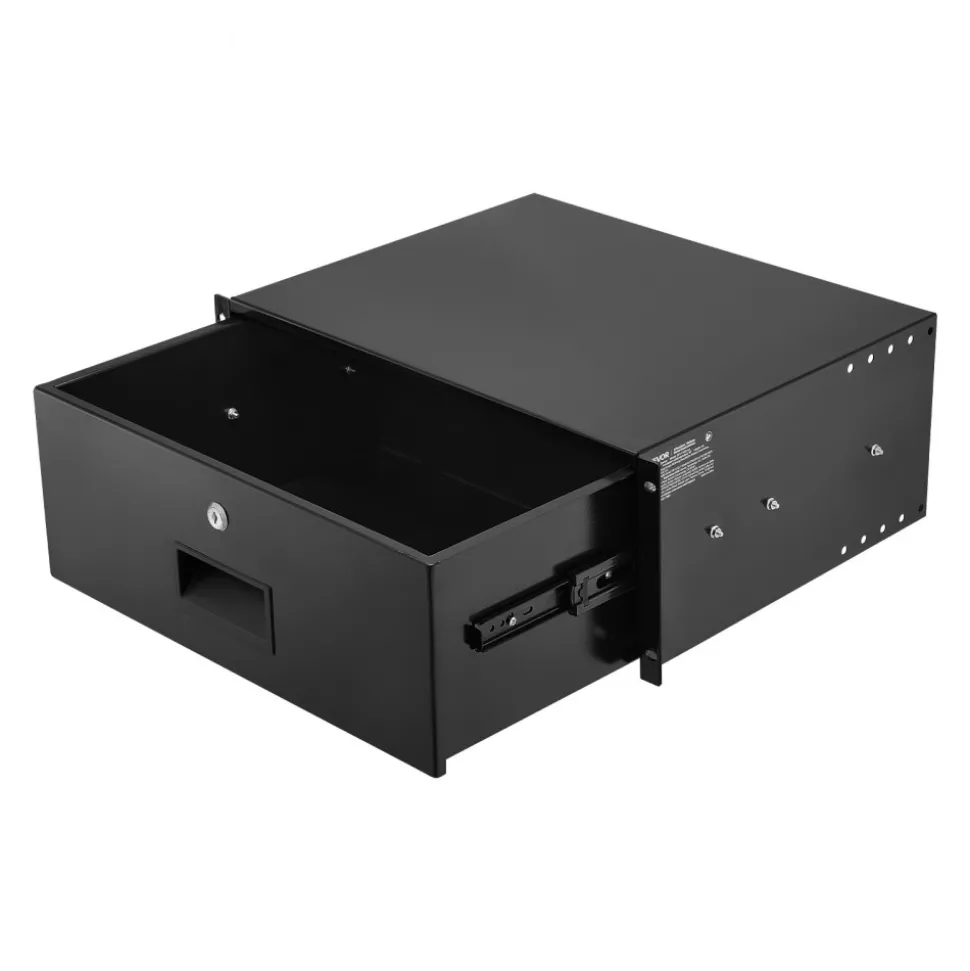VEVOR 4U Rack Mount Drawer, 50 lbs Max Load-Bearing, Lockable Server Cabinet Case, Sliding Drawer with Lock and Cable Management Holes, for 19 in Network Equipment Server AV Rack or Cabinet Enclosure