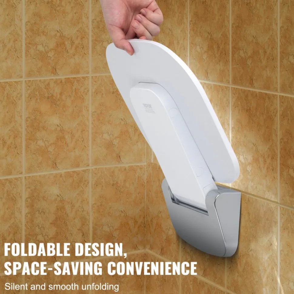 VEVOR Urea-formaldehyde Folding Shower Seat, 13.6'' x 12.8'' Unfolded, Wall Mounted Fold Up Shower Bench with 450 lbs Load Capacity, Space Saving Fold Down Shower Chair for Seniors Children Adults