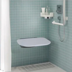 VEVOR Urea-formaldehyde Folding Shower Seat, 13.6'' x 12.8'' Unfolded, Wall Mounted Fold Up Shower Bench with 450 lbs Load Capacity, Space Saving Fold Down Shower Chair for Seniors Children Adults