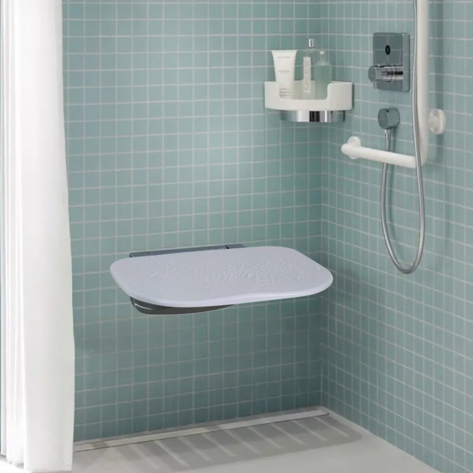 VEVOR Urea-formaldehyde Folding Shower Seat, 13.6'' x 12.8'' Unfolded, Wall Mounted Fold Up Shower Bench with 450 lbs Load Capacity, Space Saving Fold Down Shower Chair for Seniors Children Adults