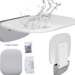 VEVOR Urea-formaldehyde Folding Shower Seat, 13.6'' x 12.8'' Unfolded, Wall Mounted Fold Up Shower Bench with 450 lbs Load Capacity, Space Saving Fold Down Shower Chair for Seniors Children Adults