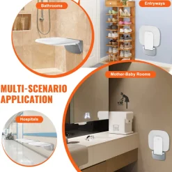 VEVOR Urea-formaldehyde Folding Shower Seat, 13.6'' x 12.8'' Unfolded, Wall Mounted Fold Up Shower Bench with 450 lbs Load Capacity, Space Saving Fold Down Shower Chair for Seniors Children Adults
