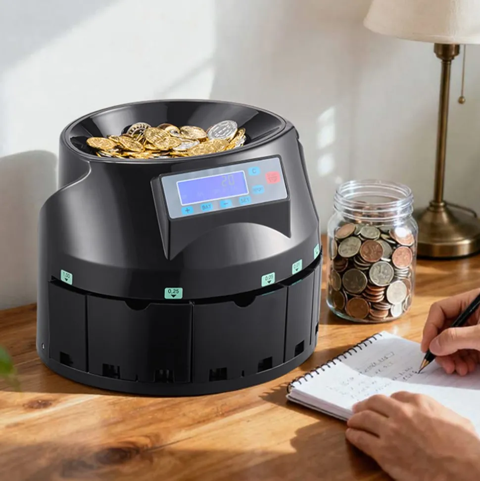 VEVOR USD Coin Counter & Coin Sorters with LCD Display, Coin Sorter Machine for USD Coin 1¢ 5¢ 10¢ 25¢ $1, Sorts up to 300 Coins/min, Change Counter Holds 2000 Coins Included 5 Coin Bins & 5 Tubes