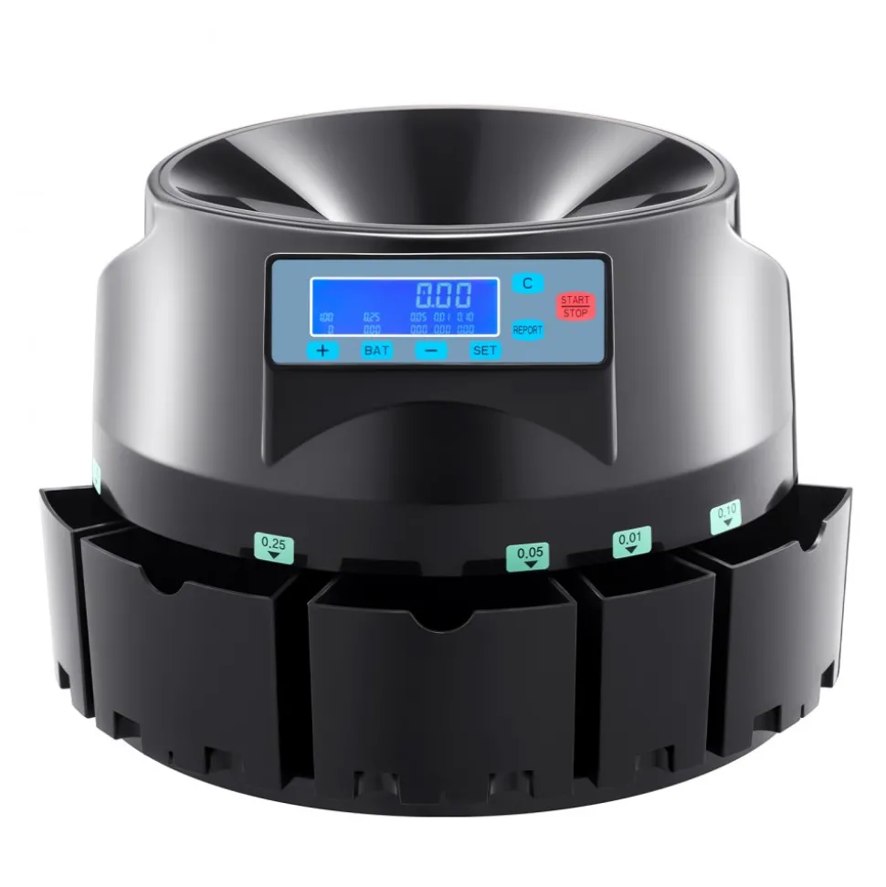 VEVOR USD Coin Counter & Coin Sorters with LCD Display, Coin Sorter Machine for USD Coin 1¢ 5¢ 10¢ 25¢ $1, Sorts up to 300 Coins/min, Change Counter Holds 2000 Coins Included 5 Coin Bins & 5 Tubes