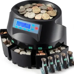 VEVOR USD Coin Counter & Coin Sorters with LCD Display, Coin Sorter Machine for USD Coin 1¢ 5¢ 10¢ 25¢ $1, Sorts up to 300 Coins/min, Change Counter Holds 2000 Coins Included 5 Coin Bins & 5 Tubes