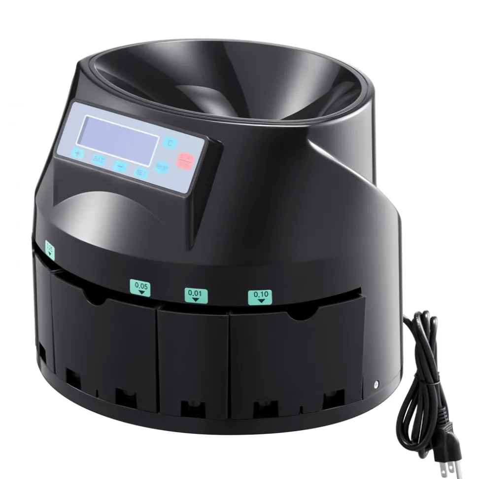 VEVOR USD Coin Counter & Coin Sorters with LCD Display, Coin Sorter Machine for USD Coin 1¢ 5¢ 10¢ 25¢ $1, Sorts up to 300 Coins/min, Change Counter Holds 2000 Coins Included 5 Coin Bins & 5 Tubes