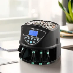 VEVOR USD Coin Sorter, Coin Counter Machine for 5 Kinds of USD Coins, Coin Sorter and Wrapper Machine Holds up to 2000 Coins, Screen Display Coin Storage Included 5 Coin Tubes and Boxes