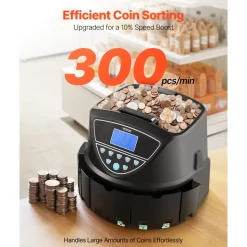 VEVOR USD Coin Sorter, Coin Counter Machine for 5 Kinds of USD Coins, Coin Sorter and Wrapper Machine Holds up to 2000 Coins, Screen Display Coin Storage Included 5 Coin Tubes and Boxes