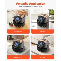 VEVOR USD Coin Sorter, Coin Counter Machine for 5 Kinds of USD Coins, Coin Sorter and Wrapper Machine Holds up to 2000 Coins, Screen Display Coin Storage Included 5 Coin Tubes and Boxes