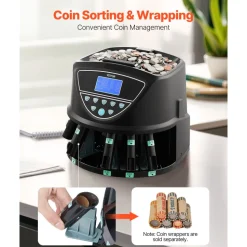 VEVOR USD Coin Sorter, Coin Counter Machine for 5 Kinds of USD Coins, Coin Sorter and Wrapper Machine Holds up to 2000 Coins, Screen Display Coin Storage Included 5 Coin Tubes and Boxes