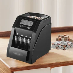 VEVOR USD Coin Sorter, Coin Counter Machine for 4 Kinds of USD Coins, Coin Sorter and Wrapper Machine Holds up to 200 Coins, LCD Screen Display Coin Storage Included 4 Coin Tubes and Boxes