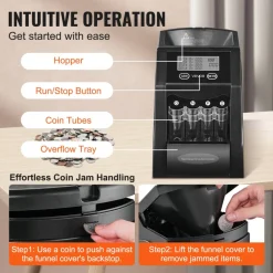 VEVOR USD Coin Sorter, Coin Counter Machine for 4 Kinds of USD Coins, Coin Sorter and Wrapper Machine Holds up to 200 Coins, LCD Screen Display Coin Storage Included 4 Coin Tubes and Boxes