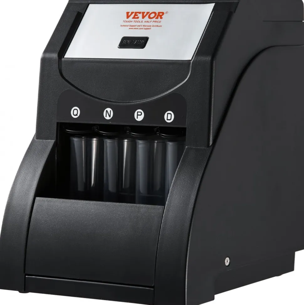 VEVOR USD Coin Sorter, Coin Sorter Machine for USD Coin 1¢ 5¢ 10¢ 25¢, Sorts up to 230 Coins/min, Coin Sorter and Wrapper Machine Holds 200 Coins Included 4 Coin Tubes, Black