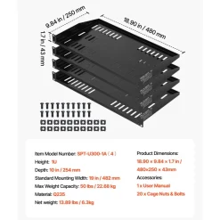 VEVOR 1U Server Rack Shelf, 4 PCS, 50 lbs Max Load-Bearing Vented Cantilever, Wall Mount or Rack Mount Shelf with Tray, 10 in Depth, Good Air Circulation for 19 Inch Cabinet Computer Network Equipment
