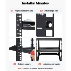 VEVOR 1U Server Rack Shelf, 4 PCS, 50 lbs Max Load-Bearing Vented Cantilever, Wall Mount or Rack Mount Shelf with Tray, 10 in Depth, Good Air Circulation for 19 Inch Cabinet Computer Network Equipment
