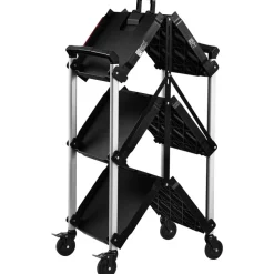 VEVOR Utility Cart, 300 lbs Capacity, 3 Tier Folding Service Cart with 360° Swivel Wheels (2 with Brakes), Heavy Duty Rolling with Trays & Side Tool Holder, Tool Storage for Garage Warehouse Workshop