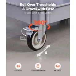 VEVOR Utility Cart, 550 lbs Capacity, 2 Tier Service Cart with 360° Swivel & Fixed Wheels (2 with Brakes), Heavy Duty Plastic Rolling with Storage Tray, Tool Storage for Garage Warehouse Workshop Gray