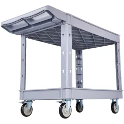 VEVOR Utility Cart, 550 lbs Capacity, 2 Tier Service Cart with 360° Swivel & Fixed Wheels (2 with Brakes), Heavy Duty Plastic Rolling with Storage Tray, Tool Storage for Garage Warehouse Workshop Gray