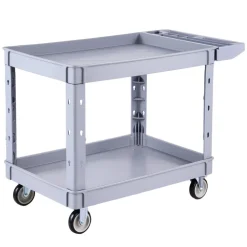 VEVOR Utility Cart, 550 lbs Capacity, 2 Tier Service Cart with 360° Swivel & Fixed Wheels (2 with Brakes), Heavy Duty Plastic Rolling with Storage Tray, Tool Storage for Garage Warehouse Workshop Gray