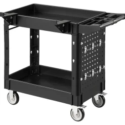 VEVOR Utility Cart, 550 lbs Capacity, 2 Tier Service Cart with 360° Swivel & Fixed Wheels (2 with Brakes), Heavy Duty Plastic Rolling with Tray and Pegboard, Tool Storage for Garage Warehouse Workshop
