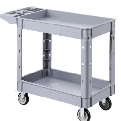 VEVOR Utility Cart, 550 lbs Capacity, 2 Tier Service Cart with 360° Swivel & Fixed Wheels (2 with Brakes), Heavy Duty Plastic Rolling with Storage Tray, Tool Storage for Garage Warehouse Workshop