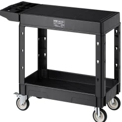 VEVOR Utility Cart, 550 lbs Load Capacity, 31.3 x 17.7-inch Service Cart, Two-Shelf Heavy Duty Plastic Utility Cart with 360° Swivel Wheels (2 with Brakes), Suitable for Warehouse, Garage, Cleaning